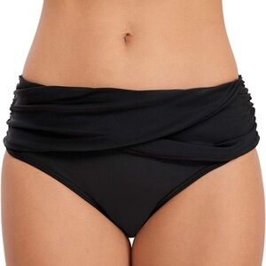 NWT Black Ruched Swimwear Bottoms Fold Over Design Tummy Control